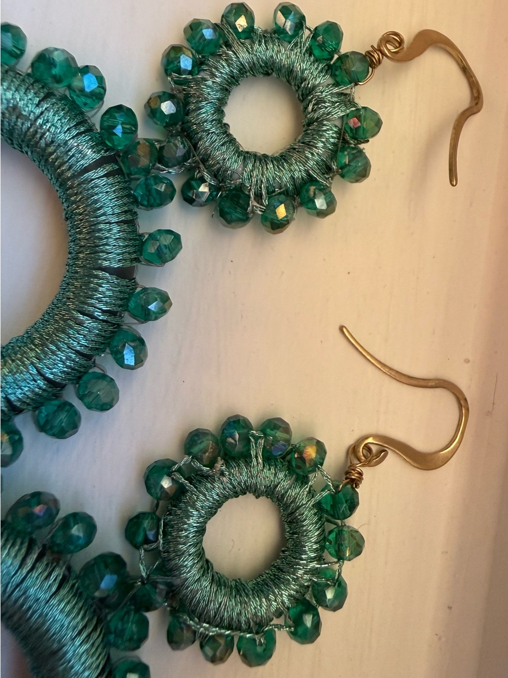 Anthropologie Teal Beaded Drop Earrings - Picture 4 of 5